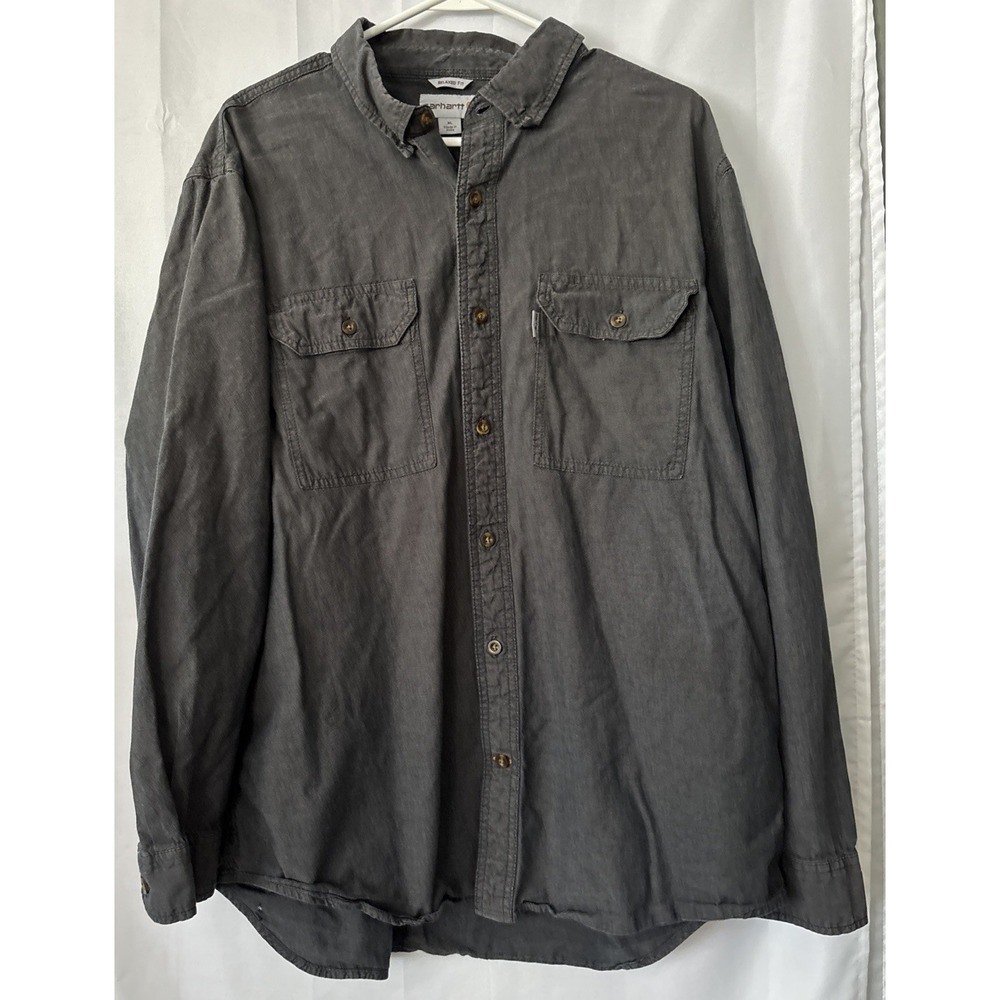 Carhartt Gray Button Down Relaxed Fit Long Sleeve Shirt Pockets‎ XLarge